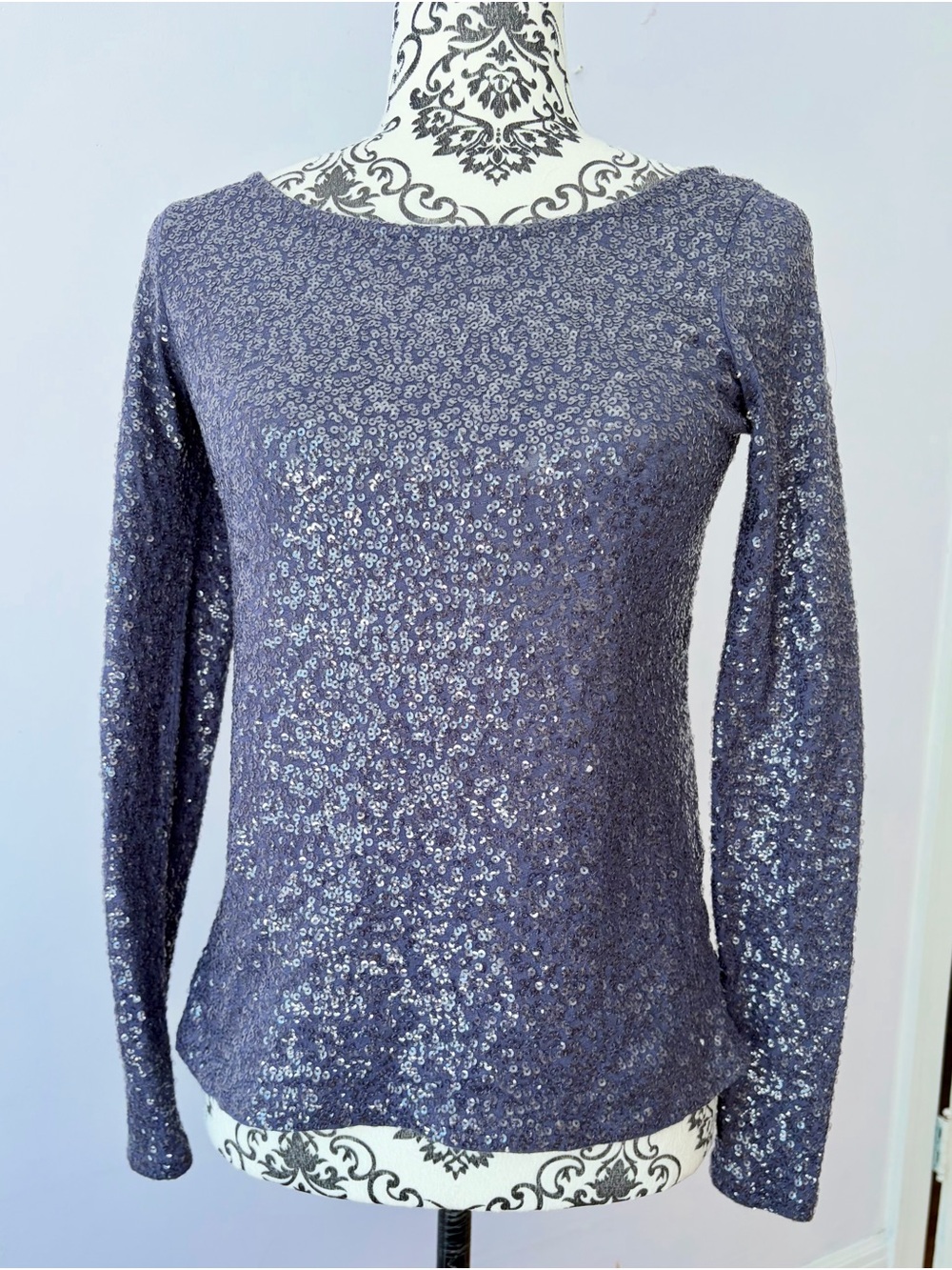 J. Crew Blue Sequin Long-Sleeve Top Fits XXS to XS
